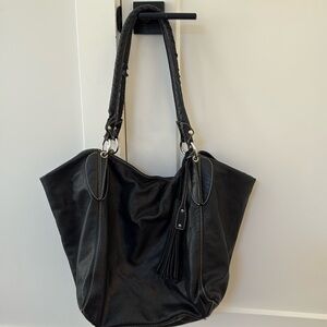 ABRO BLACK LEATHER SHOULDER/TOTE
